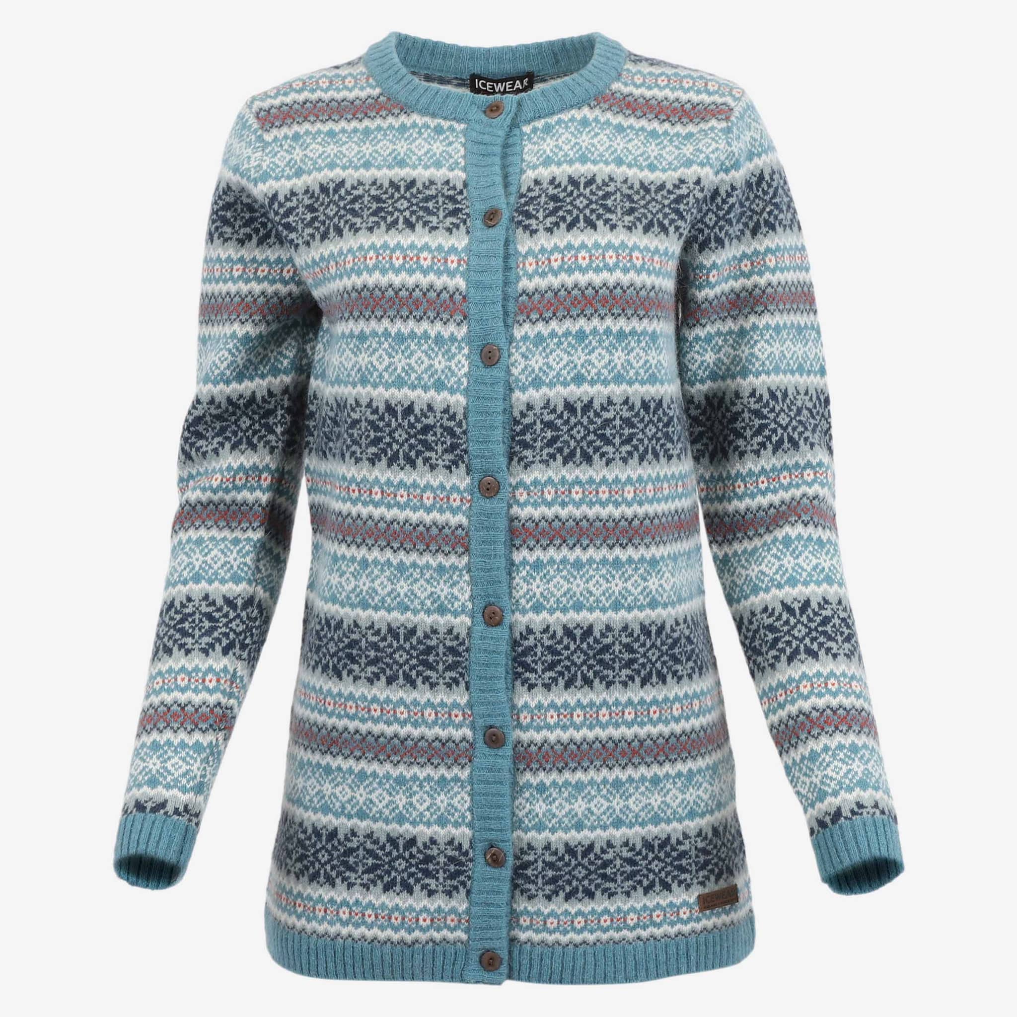 URÐUR síð hneppt angóru ullarpeysa í dömusniði